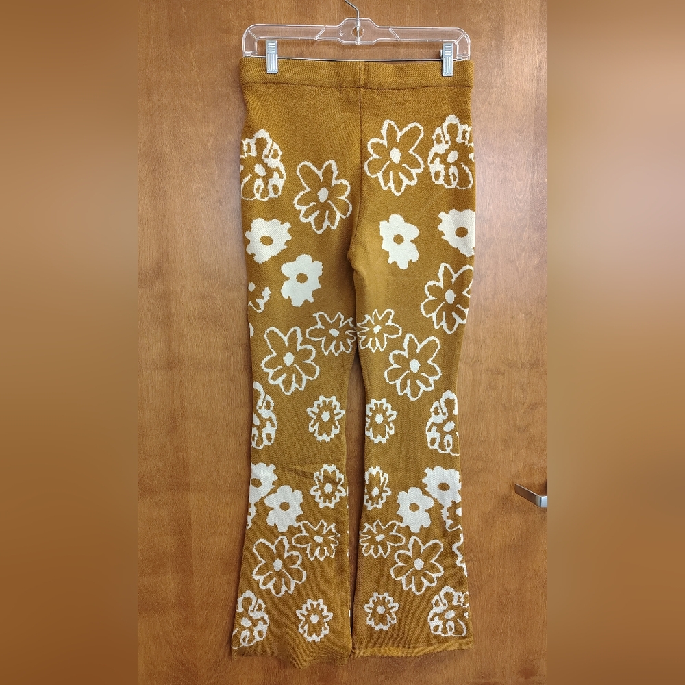 Molly Green Floral Patterned Camel And Cream Women Sweater Flare Pants - Picture 6 of 8